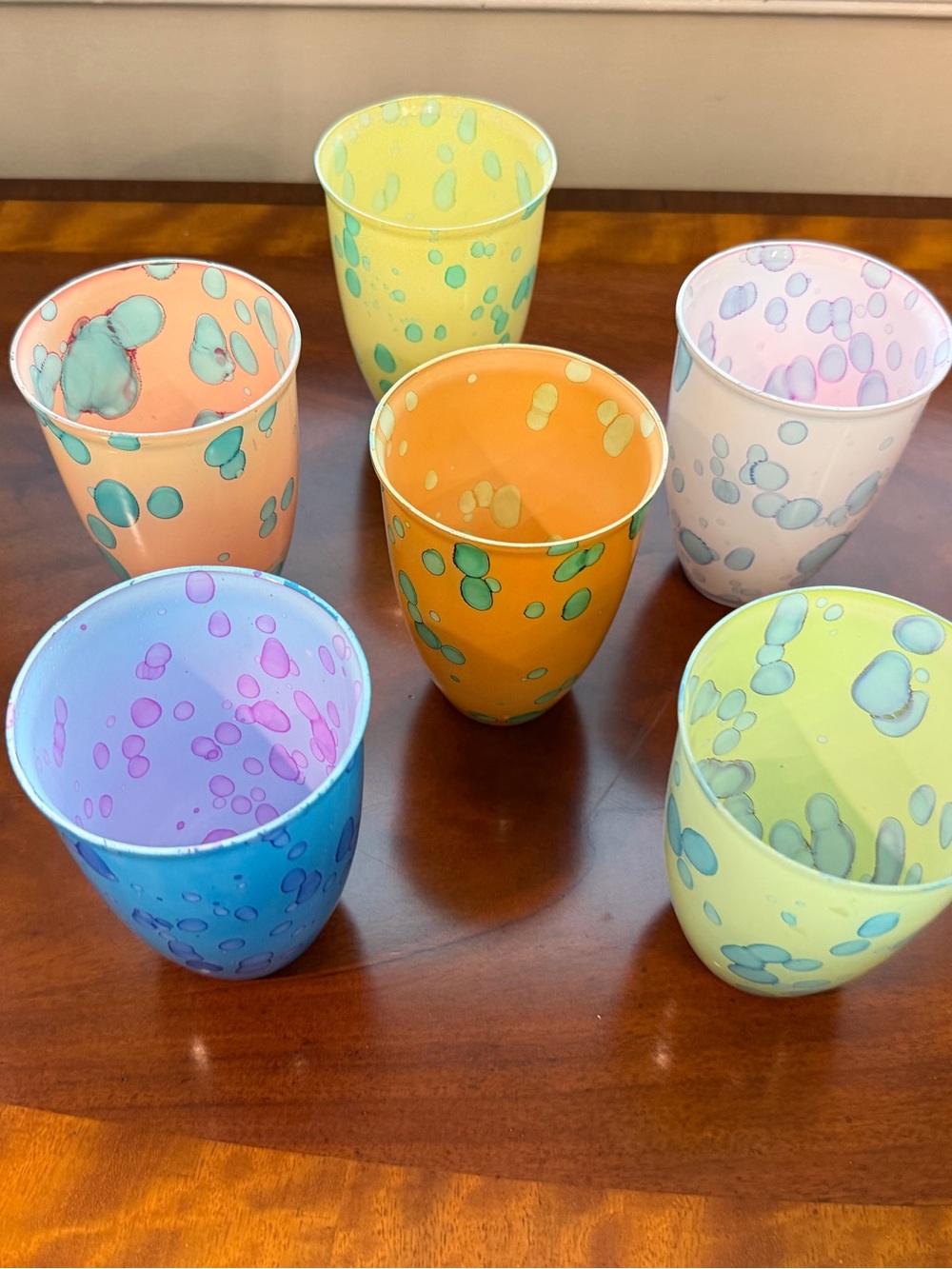 Colorful Patterned Glass Tumblers - Set of 6.